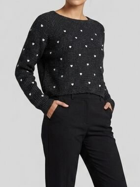 Press Black Heart-Print Knit Sweater - Black
